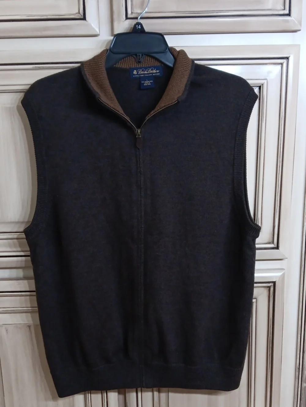 Brooks Brothers Brown Zip-Front Knit Vest Size - Large